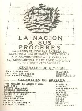 Monumento de los Pr�ceres en Caracas.Abreu e Lima como el primero de los generales de brigada